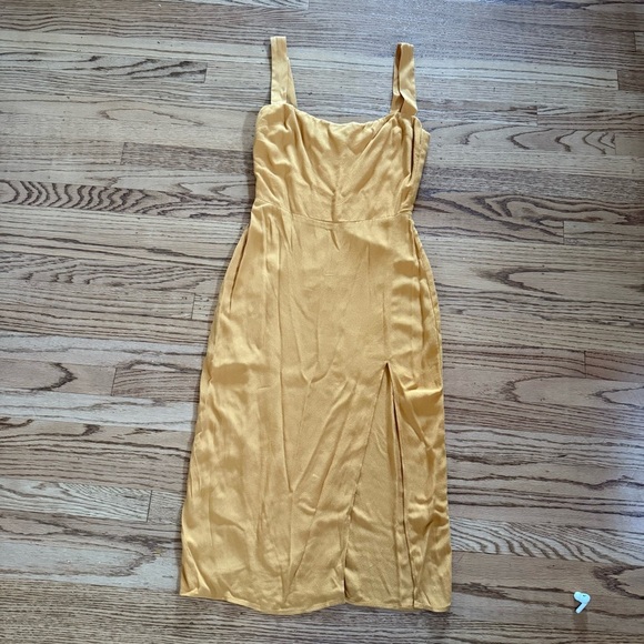 Reformation Satin Midi Dress • Size 4 • Marigold Yellow • Slit Midi - Picture 3 of 10